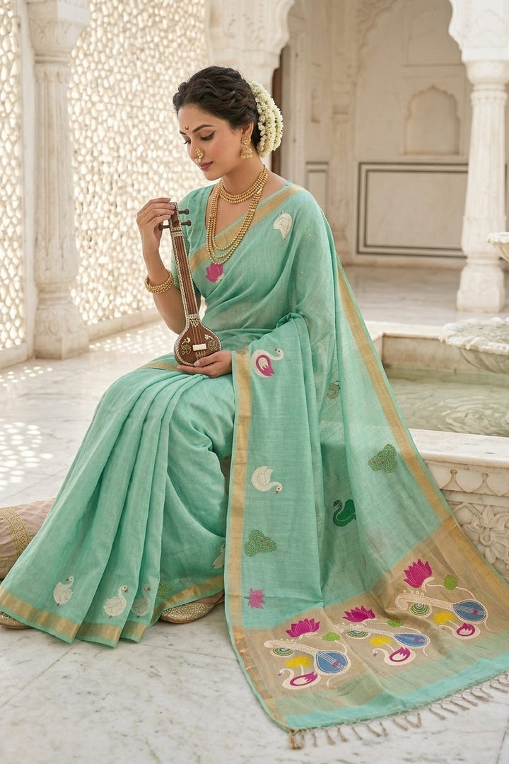Beena Bandana Tissu Paithani Silk Linen Banarasi Saree