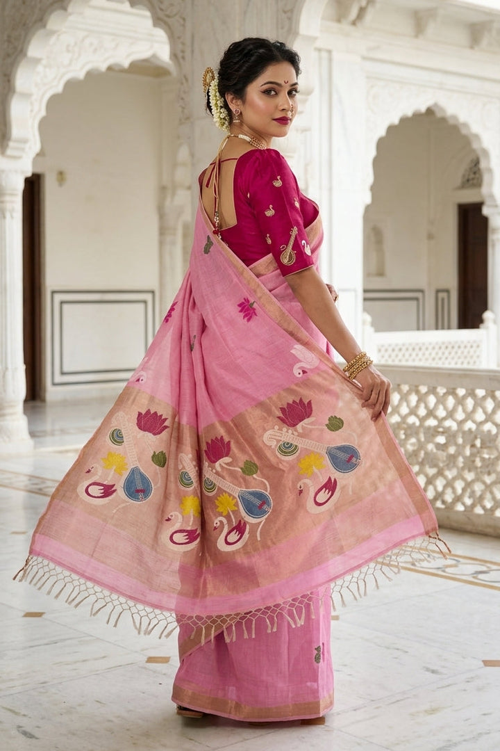 Beena Bandana Tissu Paithani Silk Linen Banarasi Saree