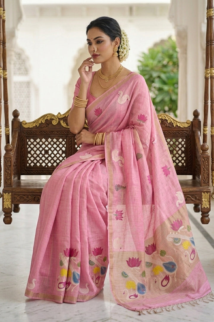 Beena Bandana Tissu Paithani Silk Linen Banarasi Saree