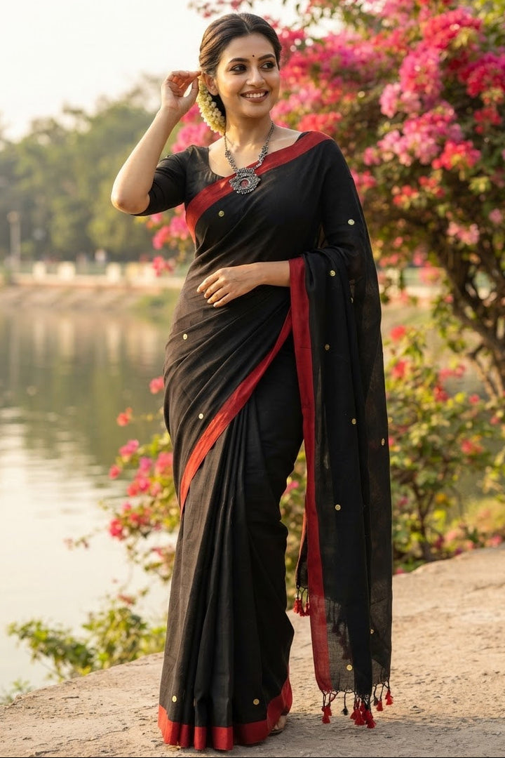 Black Gini Bengal Khadi Saree