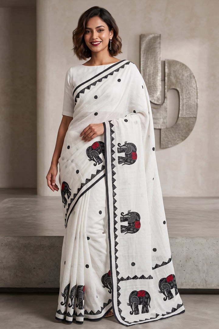 Rajhasti Khadi Linen Appliqué Work Saree