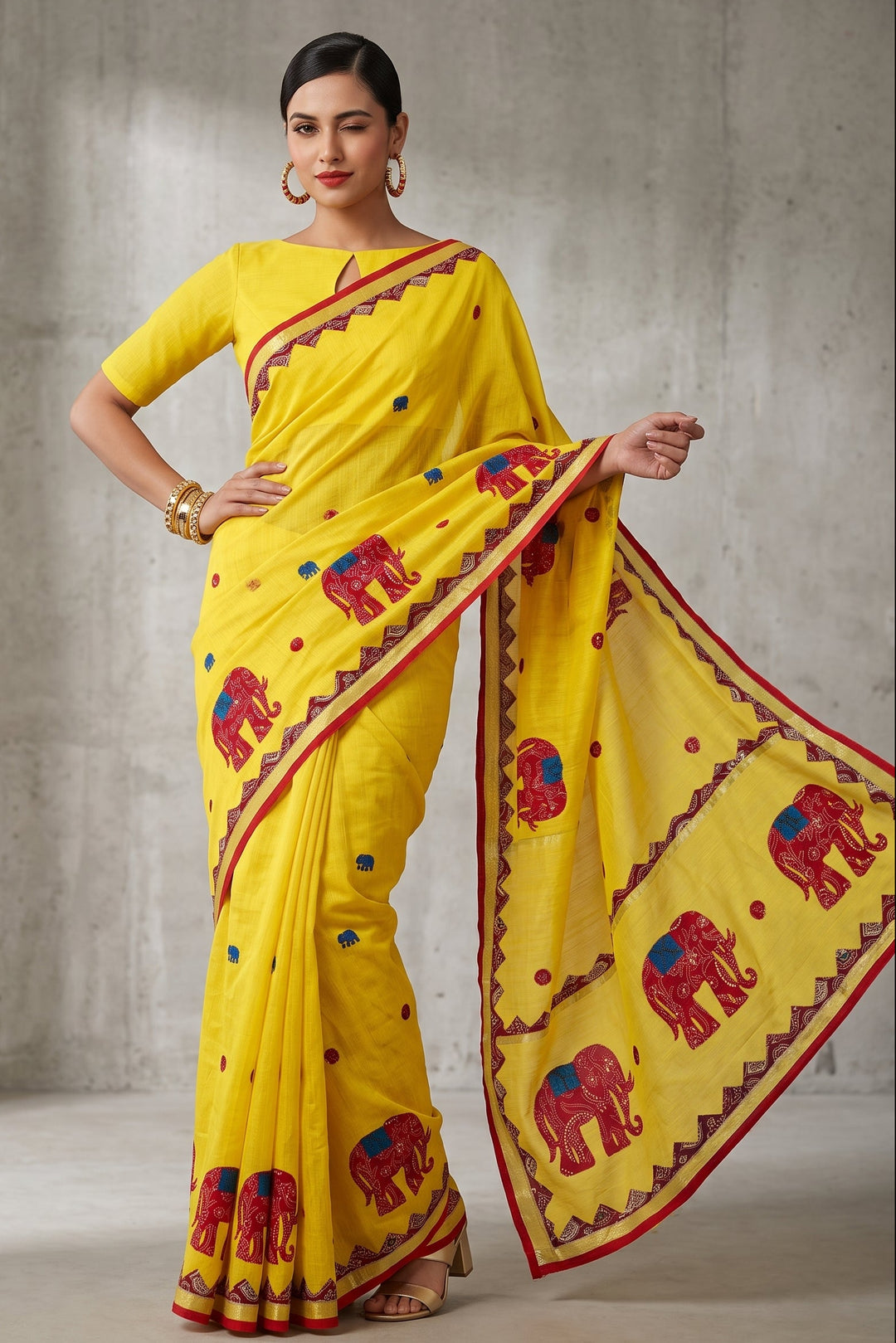 Rajhasti Khadi Linen Appliqué Work Saree