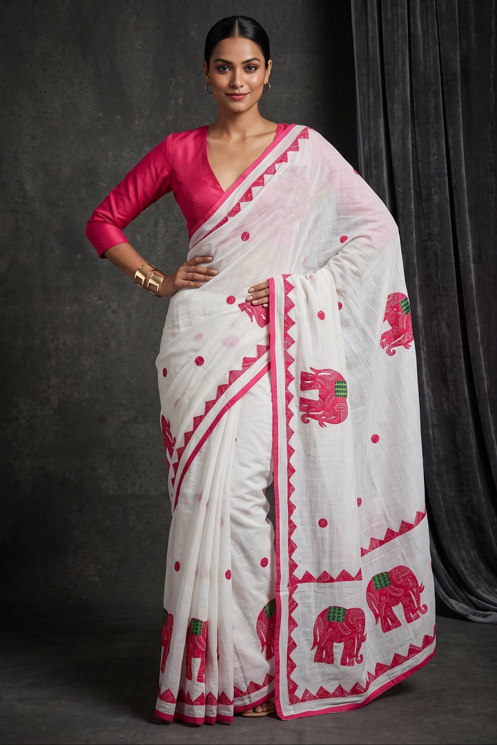 Rajhasti Khadi Linen Appliqué Work Saree