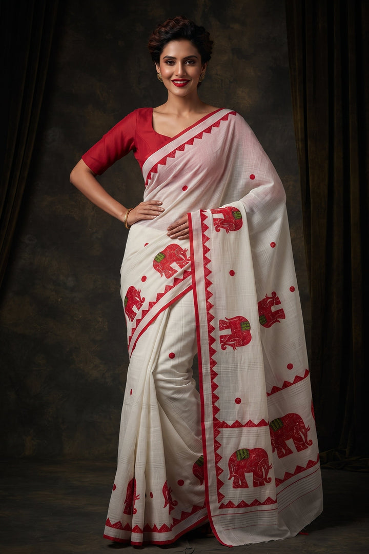 Rajhasti Khadi Linen Appliqué Work Saree