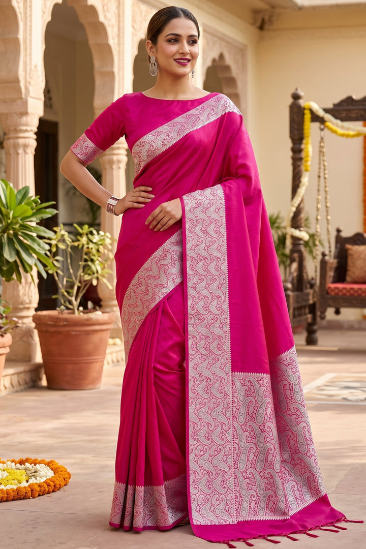 The Sovereign Scarlet Banarasi Semi Katan Silk Saree