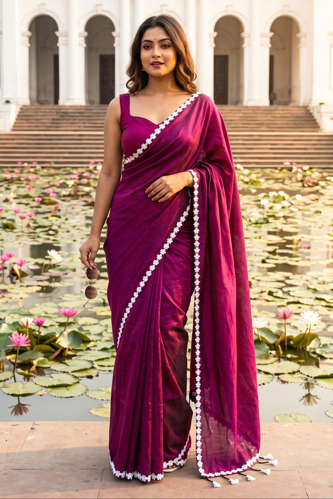 Meghanjali (মেঘাঞ্জলি)  Khadi Cotton Saree With Lace