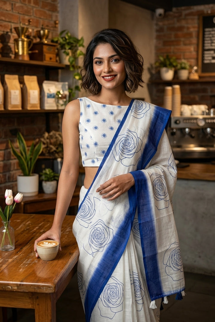 Rosy Bloom Linen Saree