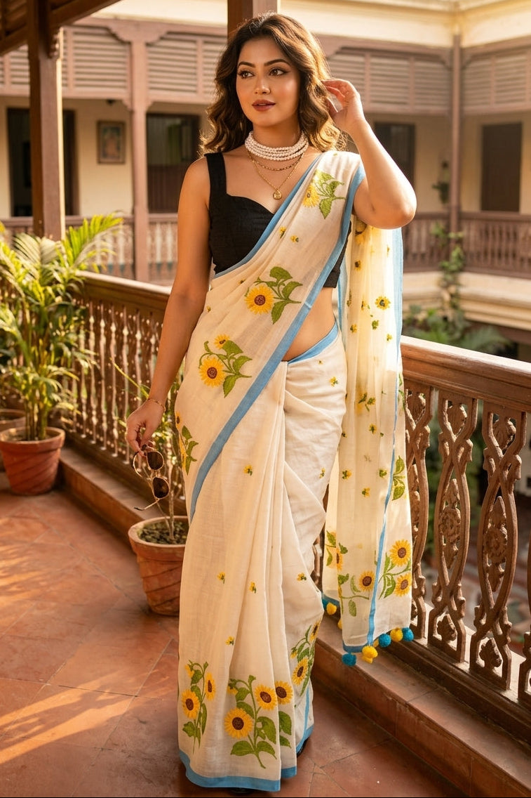Sunflower Kiran Mul Cotton Saree