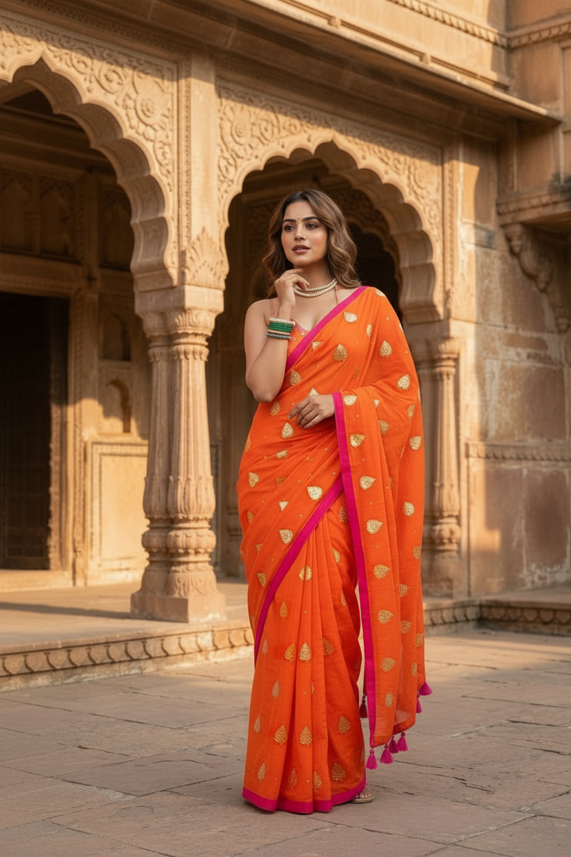 Mandarin Muse Mul Cotton Saree