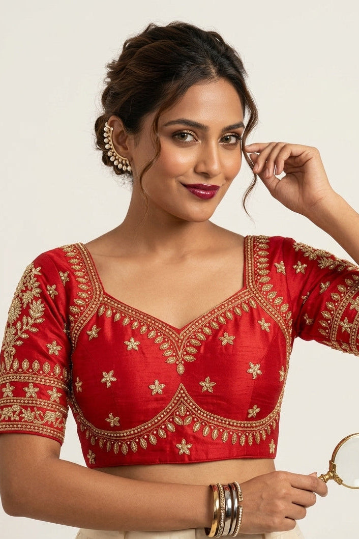 Red Fancy Silk Blouse