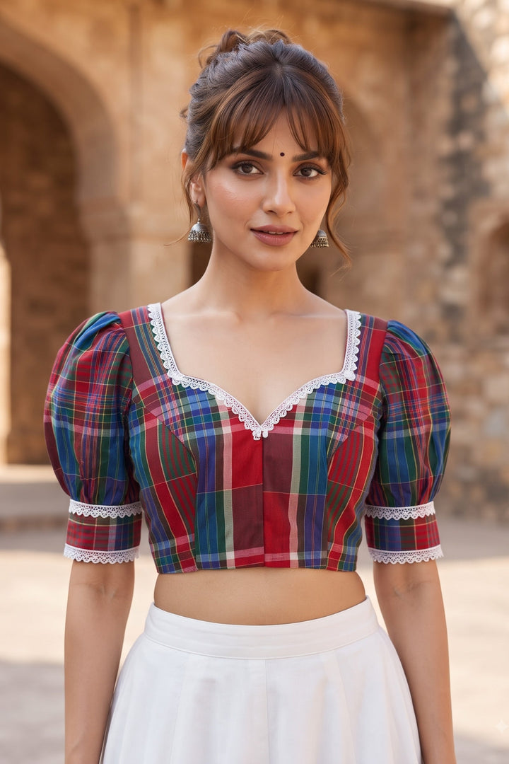 Everlyn Grace Puff Sleeve Gamcha Design Blouse