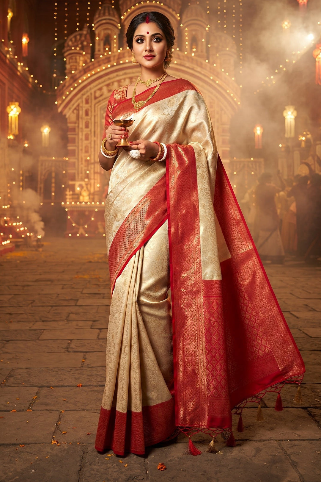 Durgotsav Elegance Crepe Khaddi Silk Saree