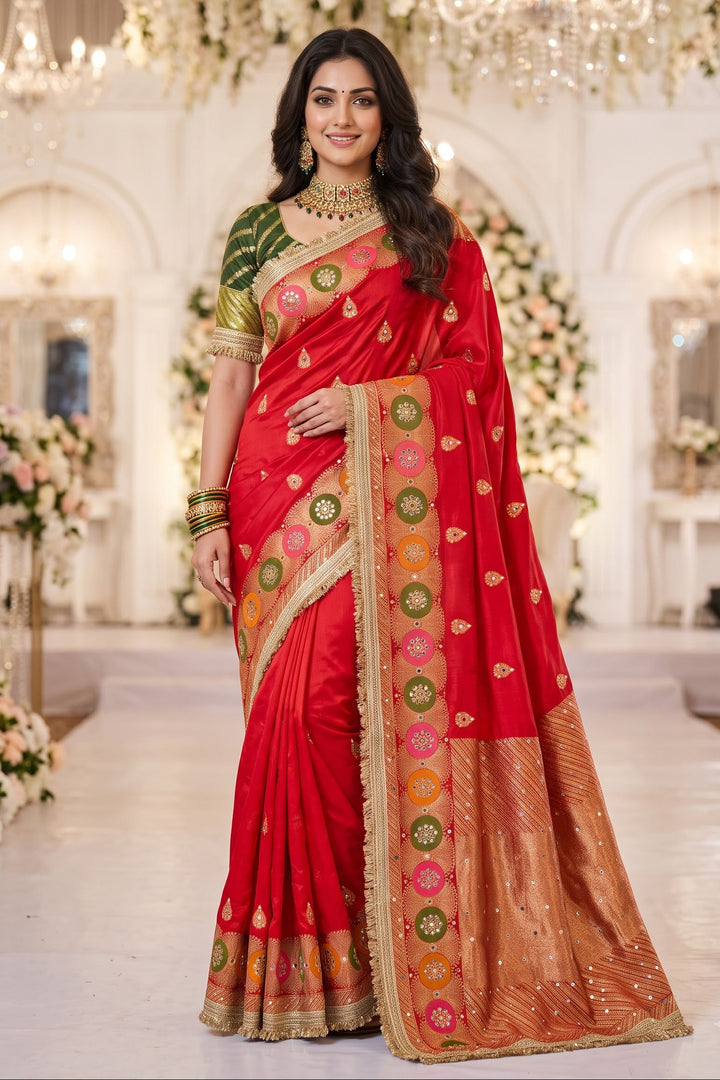 Willow Charm Silk Saree With Mirror Work