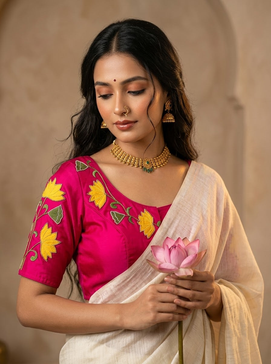 Shantimaya - Lotus Appliqué Katdana Designer Blouse