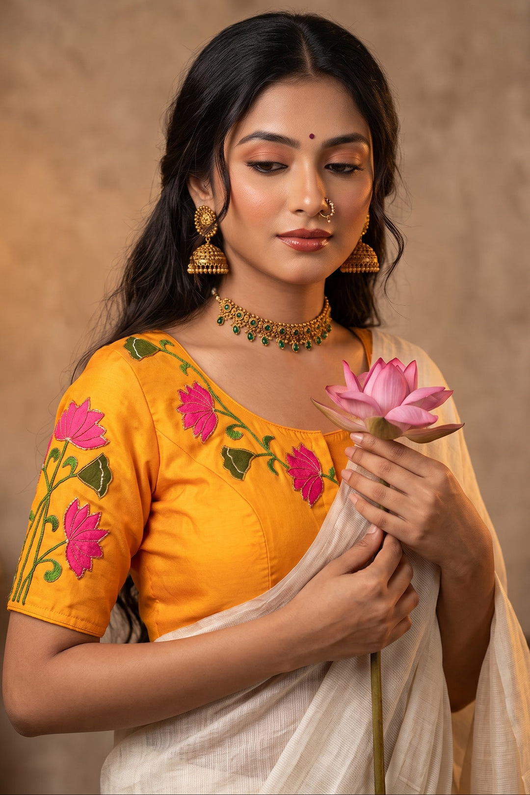 Shantimaya - Lotus Appliqué Katdana Designer Blouse
