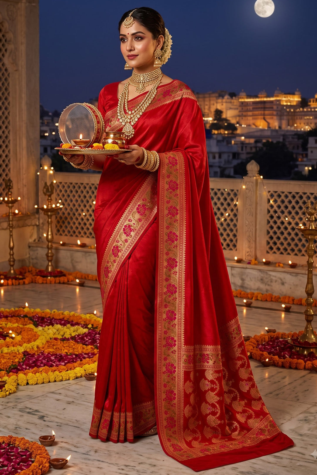 Trinetra Banarasi  Chiniya Silk Saree