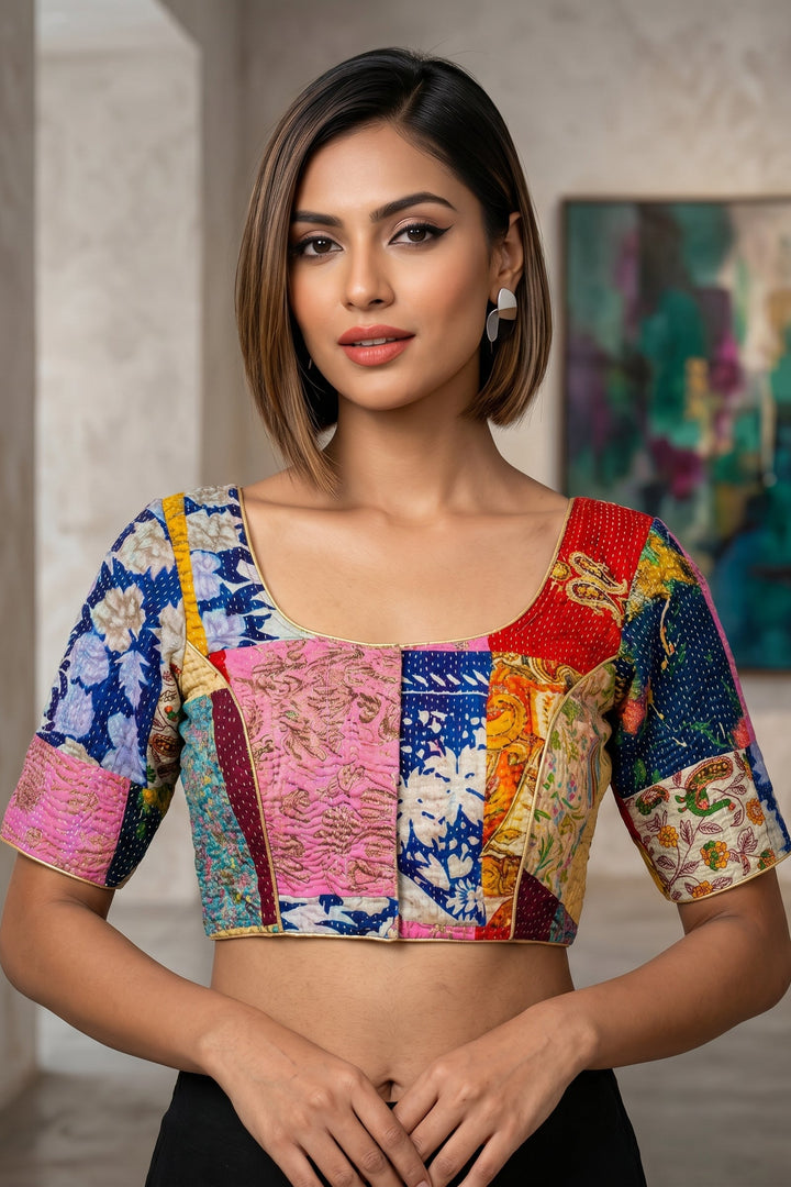 Folk Fusion Boul Kantha Stitch Blouse (Combo-2)