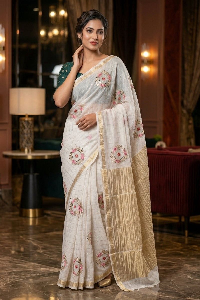 Blush Blossom Chinnon Silk Saree