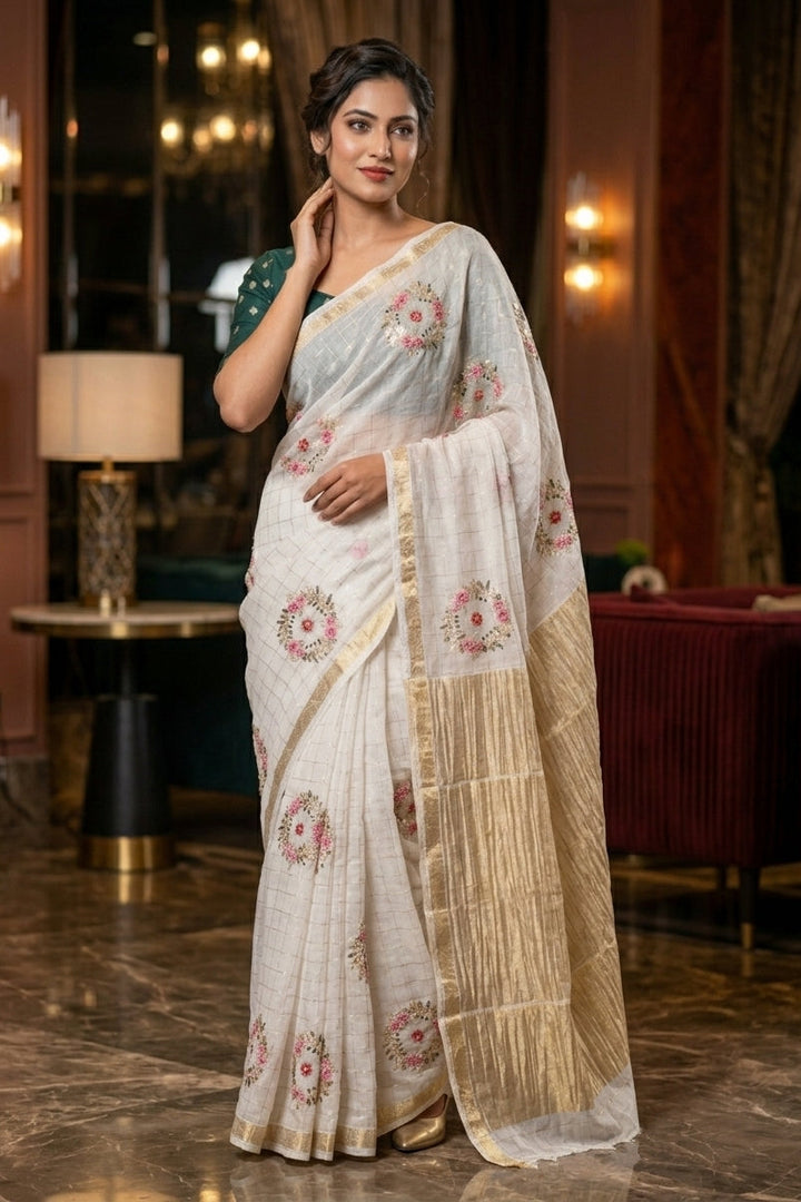 Blush Blossom Chinnon Silk Saree