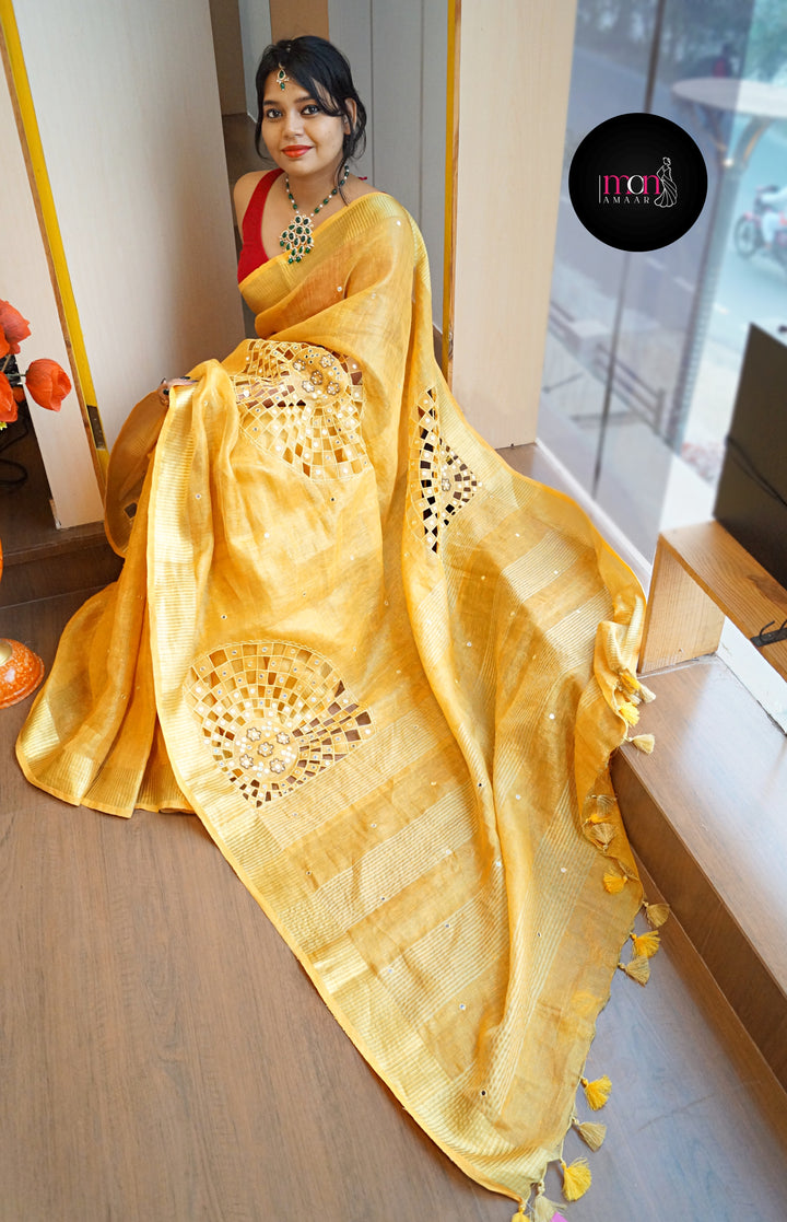 Worth Of A Queen's Crown( Pure Tissue Linen Saree)