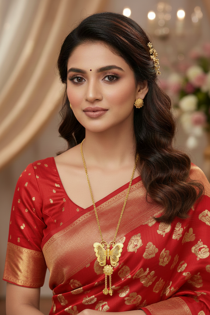 Titli-Gold Plated Long Chain With Pendant Set