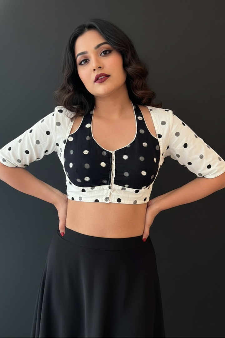 White & Black Dabu Masaba Cotton Blouse [Shade 2]