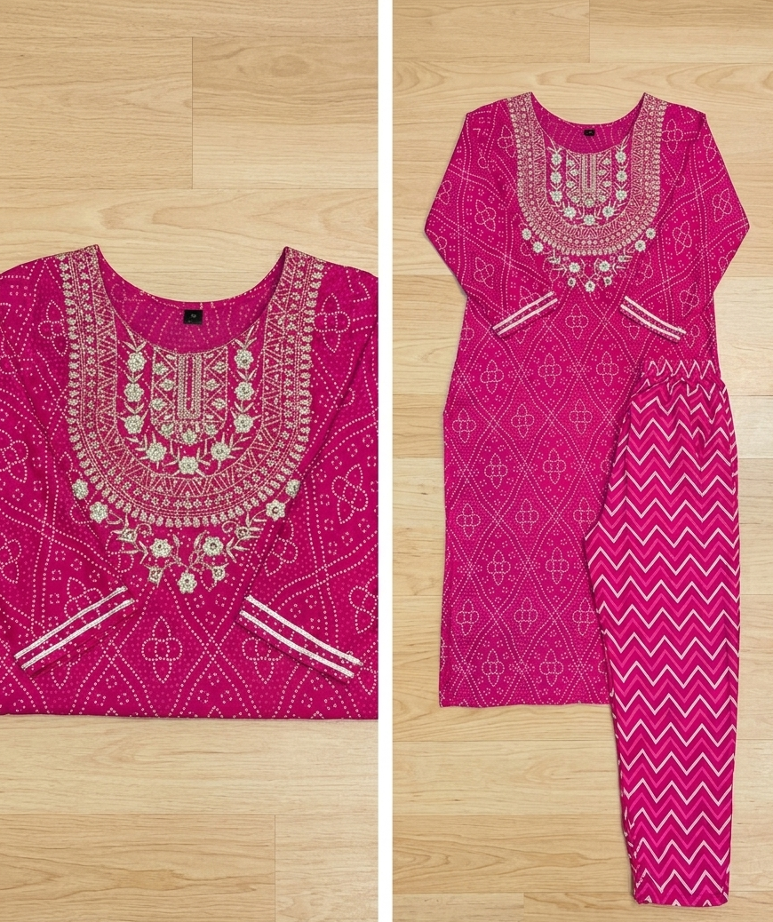 Sweet Pink-Straight Kurti Set