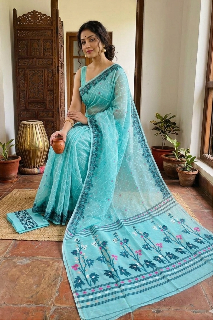 Swapner Rajkumari-Jamdani Saree(Sky)