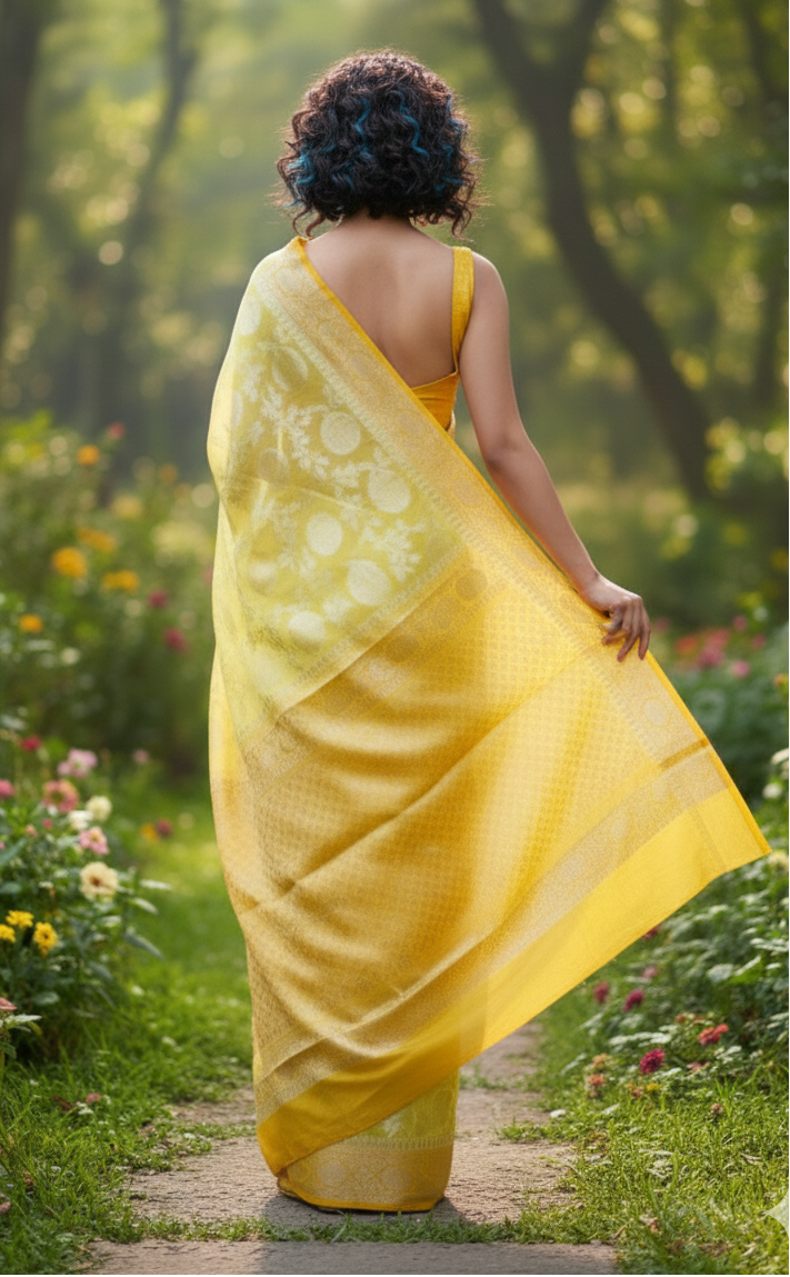 Banaras Blossom -Banarasi Semi Georgette Soft Silk  Saree