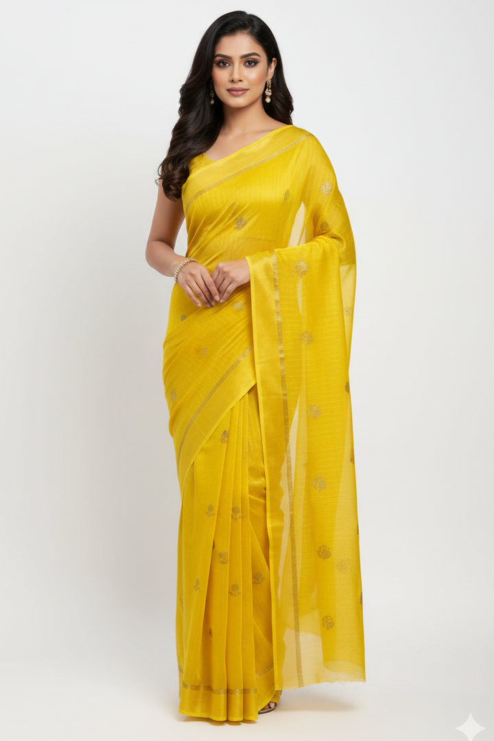 Ripples of Meghna Yellow Jute Viscose Saree