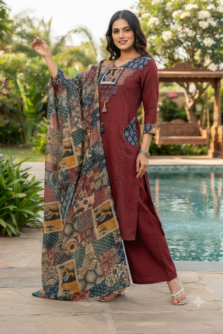 Patchwork Poetry Cotton Kurti Set