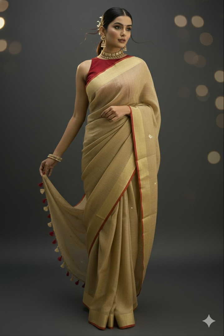 Draped in Divinity Pure Handwoven Linen Saree