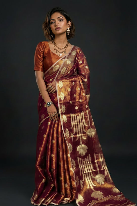 Tulip Bloom Tissue Cotton Saree