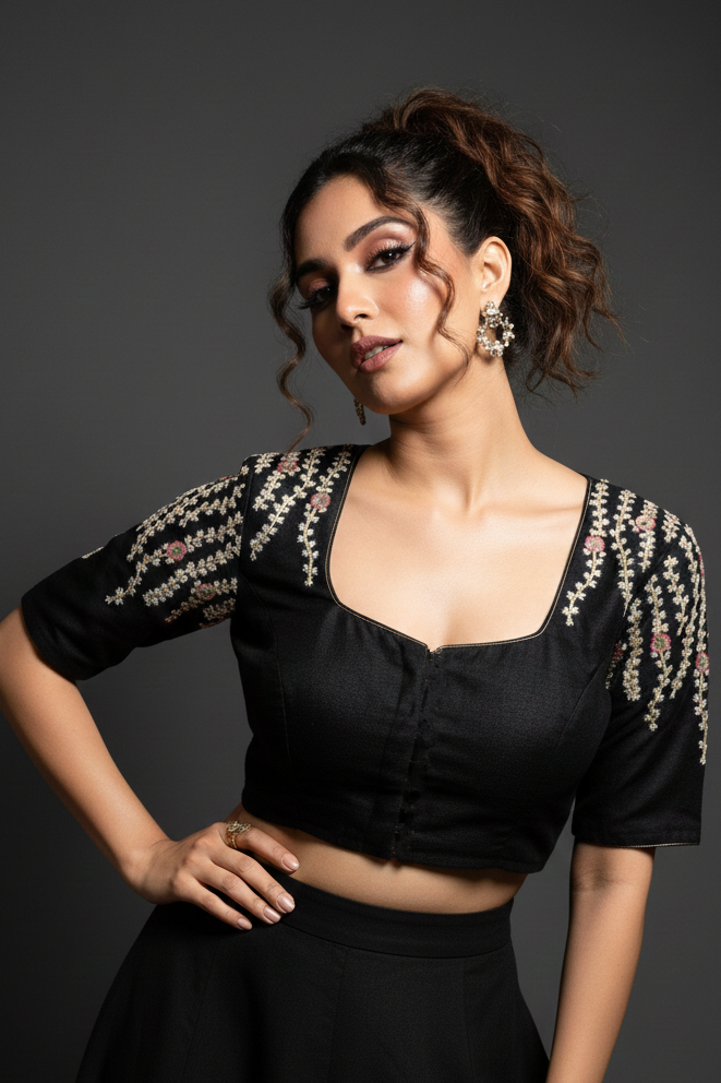 Silent Poetry - Vichitra Silk Designer Blouse