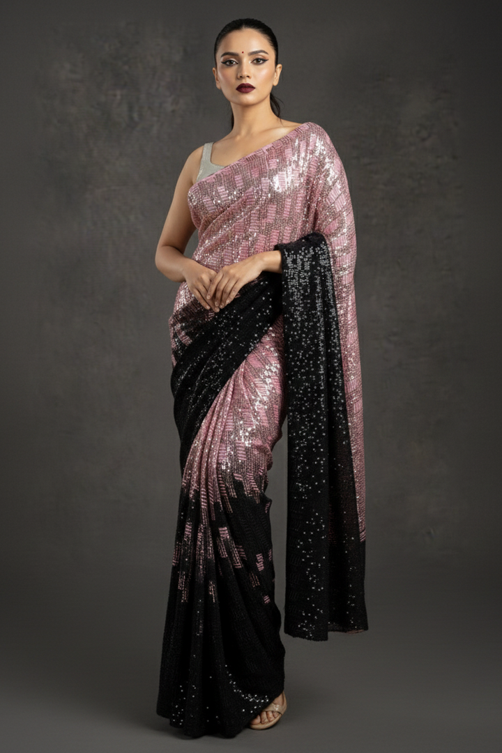 Coral Blush Sequin Saree