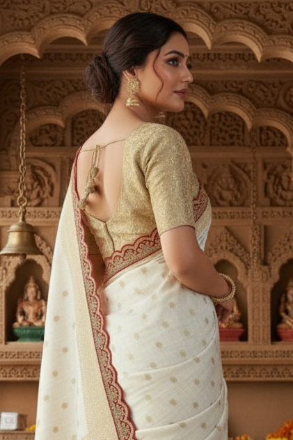 The Ivory Empress Designer Banarasi Silk Saree
