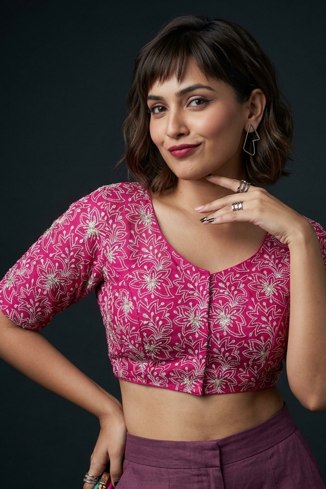 Organza Twist – All Over Embroidered Organza Blouse