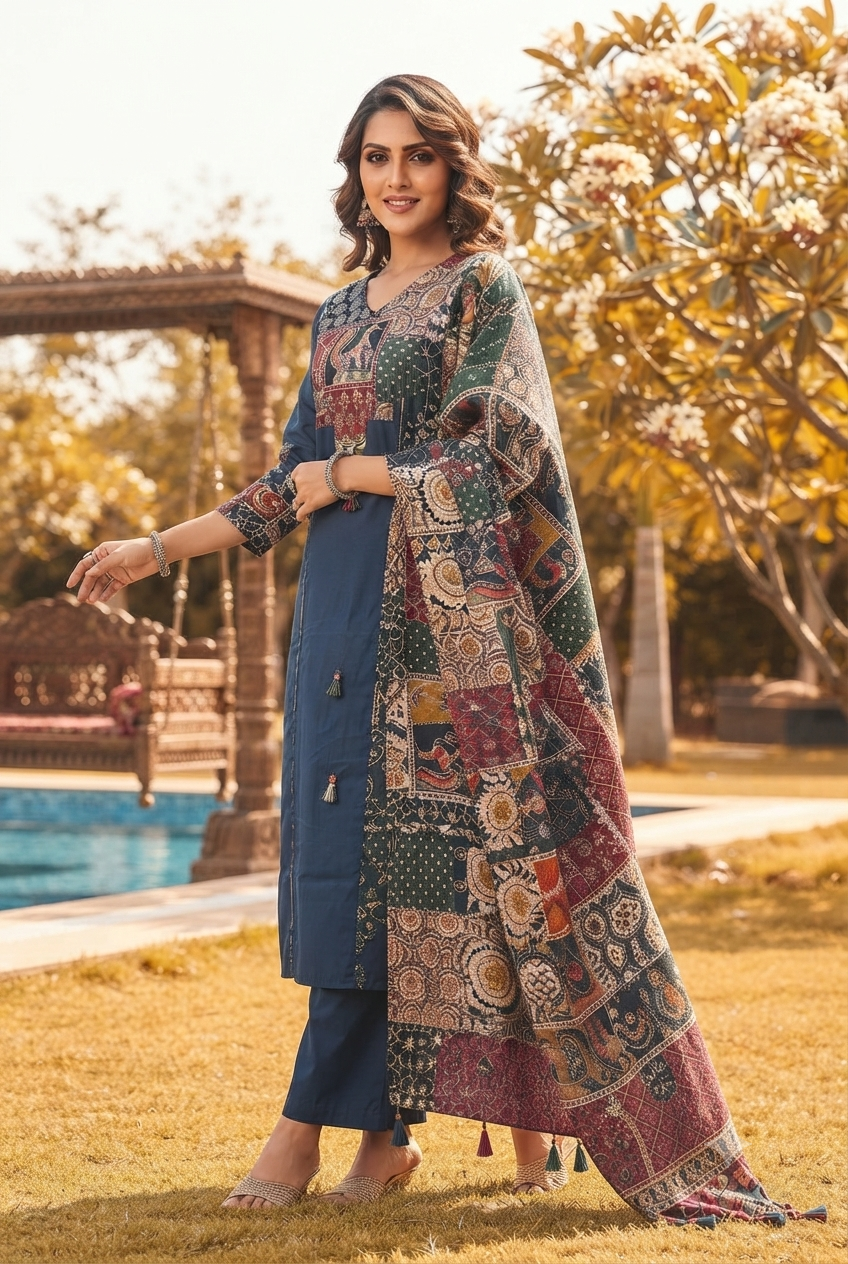 Patchwork Poetry Cotton Kurti Set