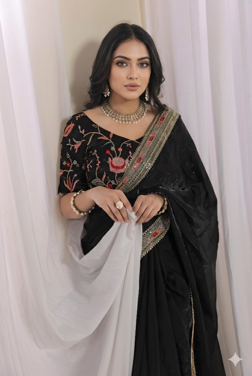 Black Secret Partywear Embroidery Saree