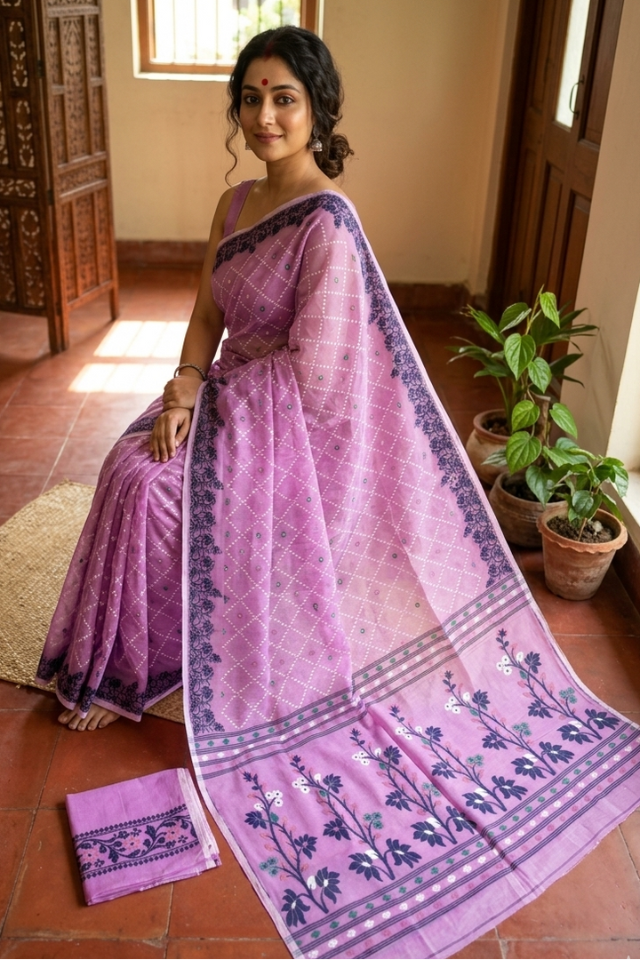 Swapner Rajkumari-Jamdani Saree(Lavender)