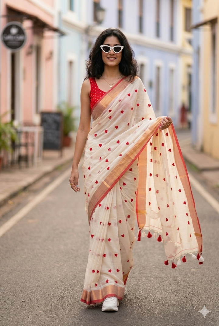 Love Embroidery Mul Cotton Saree