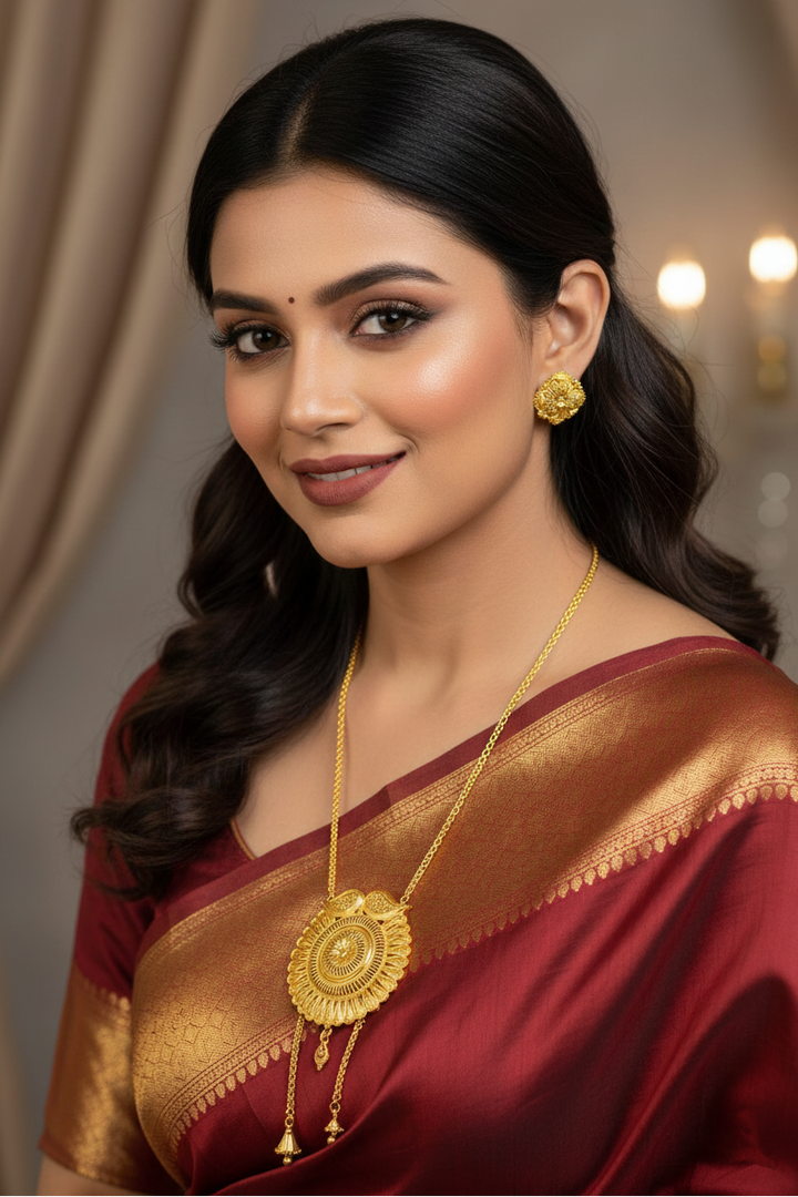 Kanaka Chakra-Gold Plated Tie Chain With Pendant Set