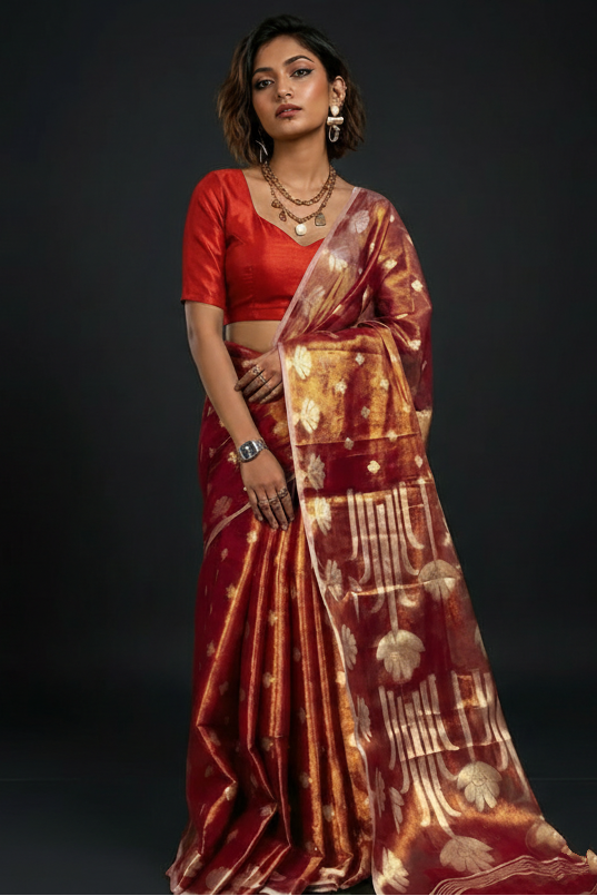 Tulip Bloom Tissue Cotton Saree