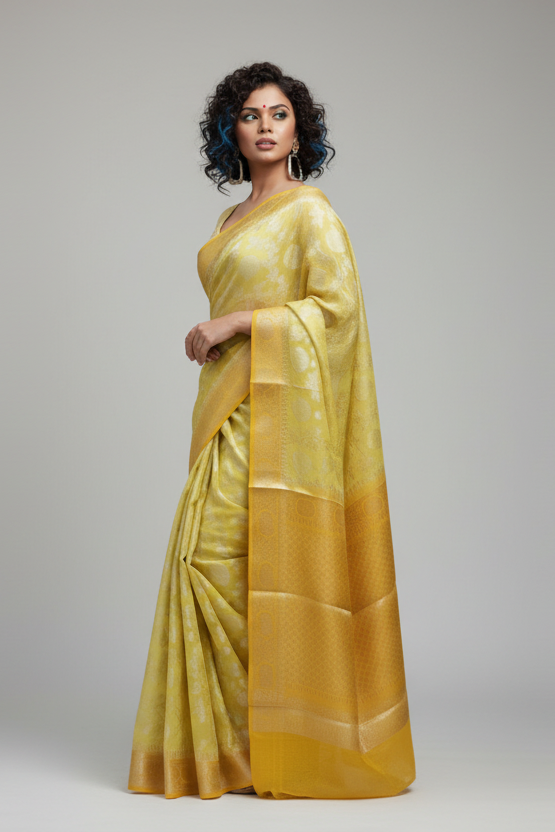 Banaras Blossom -Banarasi Semi Georgette Soft Silk  Saree