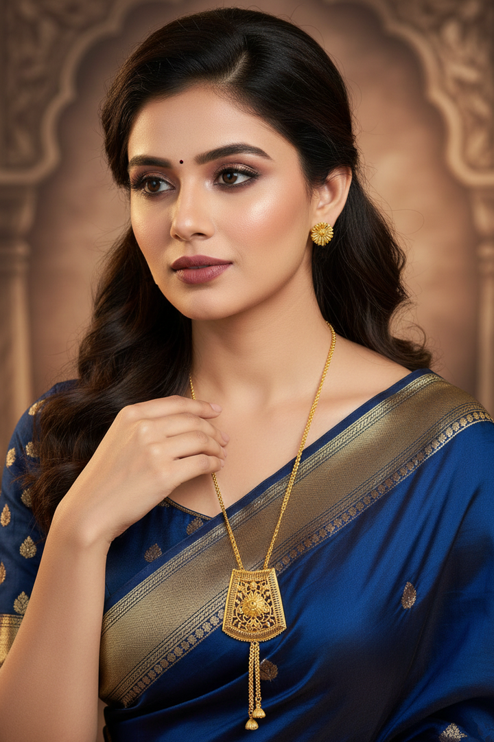 Anvika - Gold Plated Tie Chain With Pendant Set