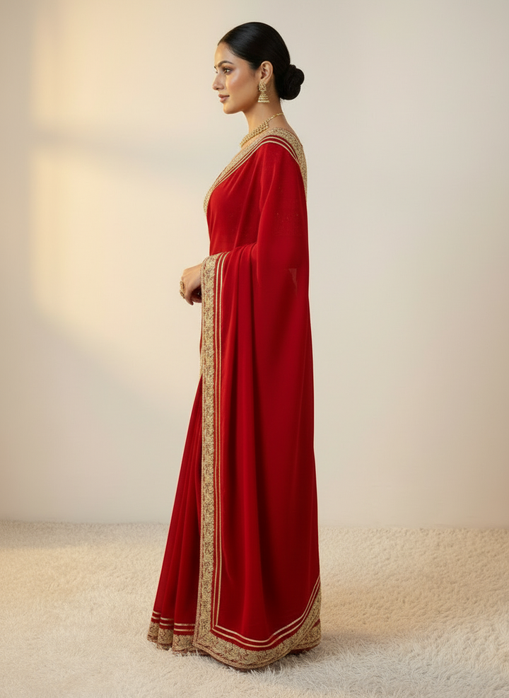 Red Gulmohar Rangoli Silk Saree