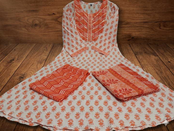 Orange White New Jaipuri Kurti Set