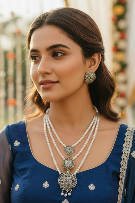 Moonlit Pearl -Oxidized Chocker Set