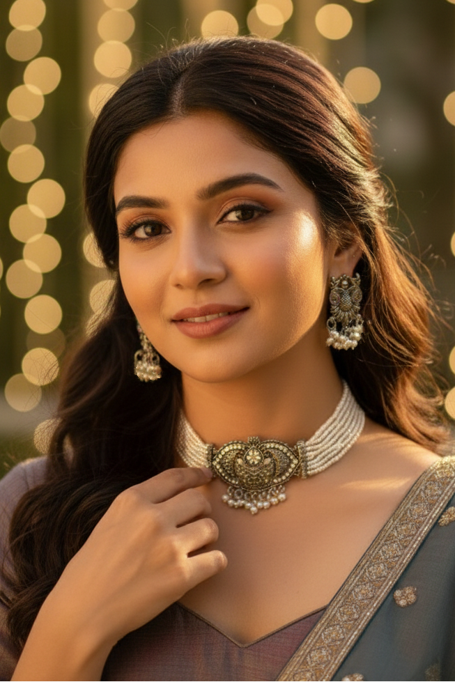 Chandrika - Pearl Oxidized Chocker Set