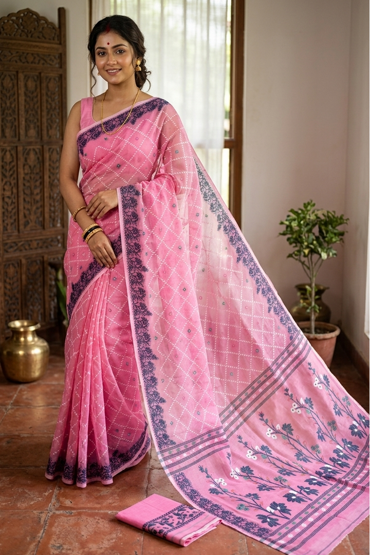 Swapner Rajkumari-Jamdani Saree(Pink)